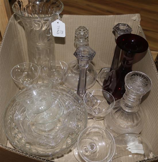 An early 19th century decanter and sundry glassware